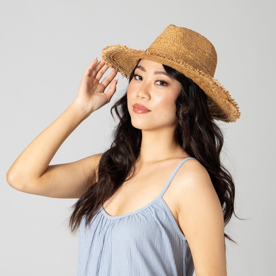 Women San Diego Hat | Women'S Woven Pattern Fedora With Fray Edge