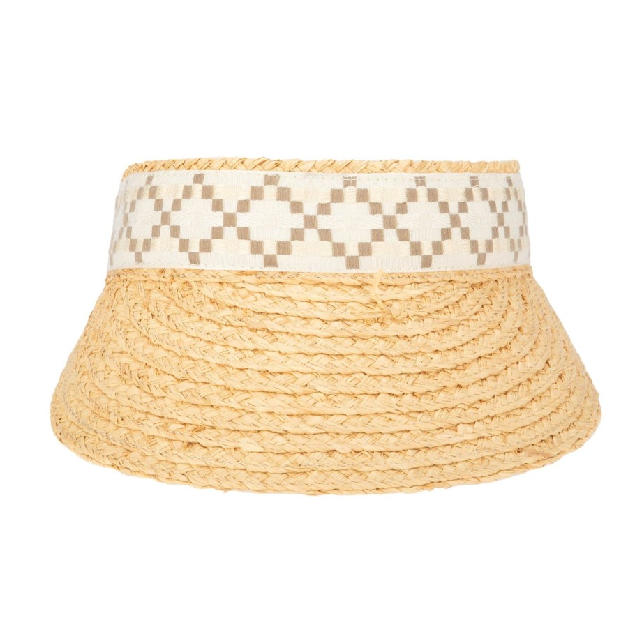 Women San Diego Hat | Past Noon-Women'S Raffia Braid Visor With Jacquard Band