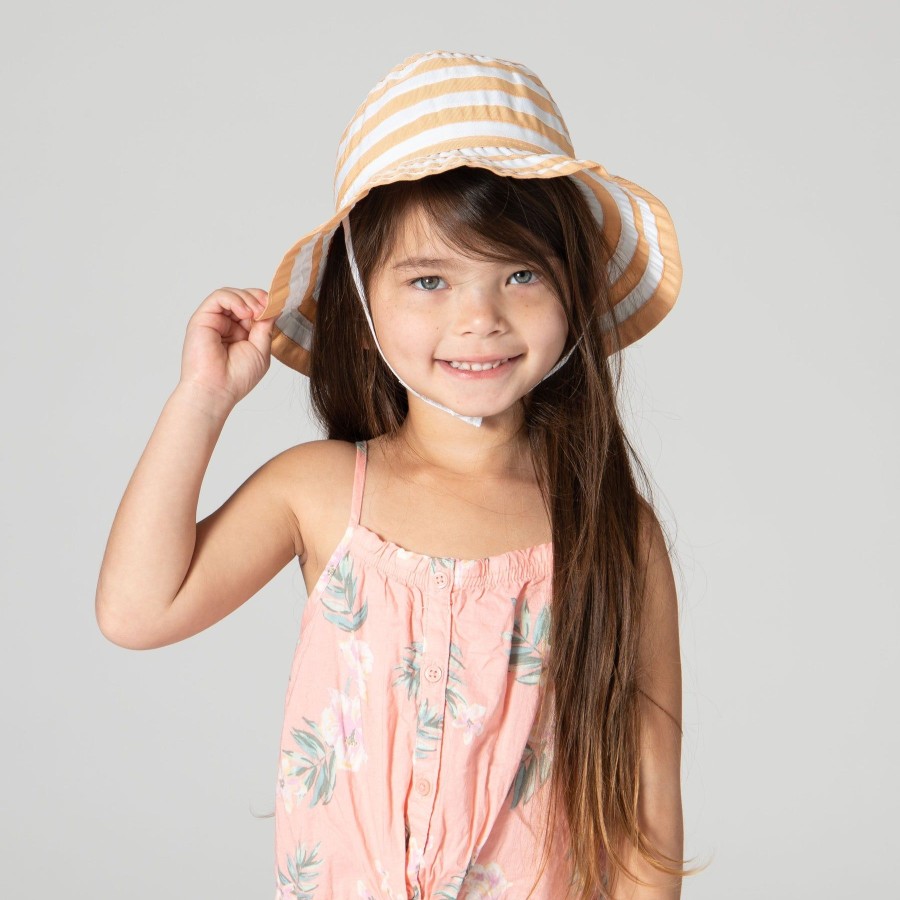 Kids San Diego Hat | Kids Striped Ribbon Bucket Hat With Chin Strap