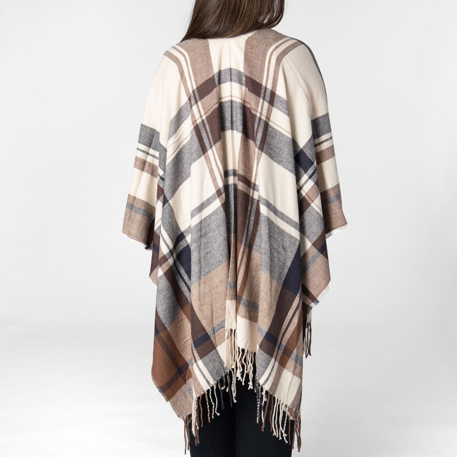 Women San Diego Hat Ponchos | Savannah-Women'S Woven Plaid Open Front Poncho