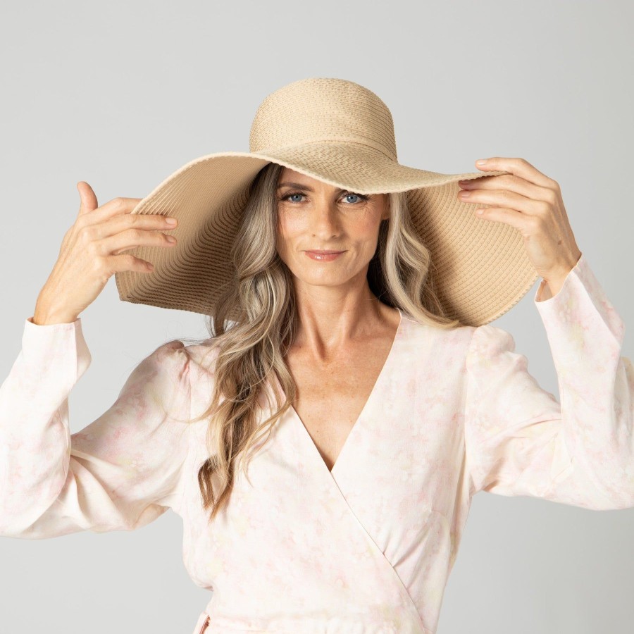 Women San Diego Hat | Women'S Wide Brim Ribbon Floppy Hat With Ticking Fabric