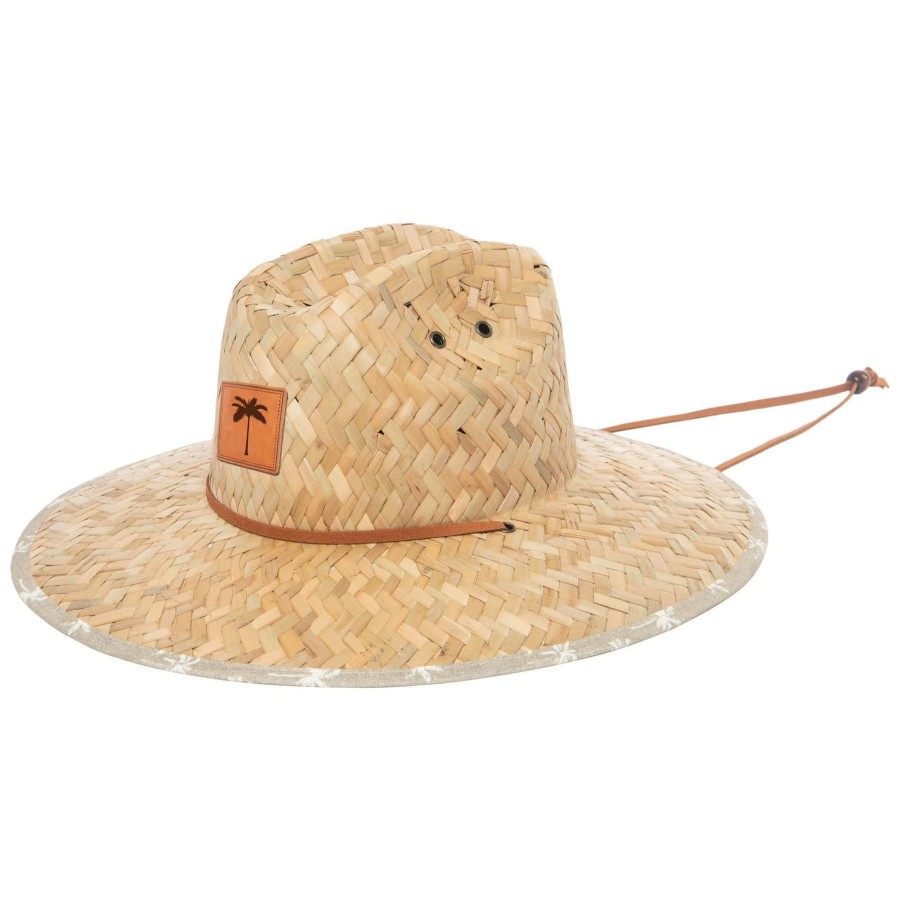 Men San Diego Hat | Mens Straw Lifeguard With Palm Tree Printed Under-Brim