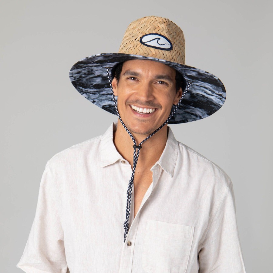 Men San Diego Hat | Mens Straw Lifeguard With Ocean Wave Under-Brim