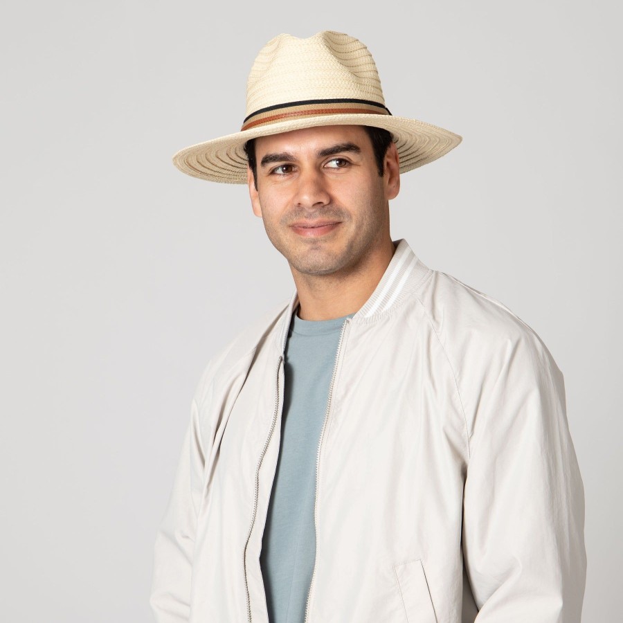 Men San Diego Hat | Men'S Panama With Layered Webbing & Faux Leather Trim