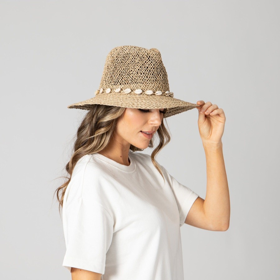 Women San Diego Hat | Women'S Seagrass Fedora With Gold Plated Shell Band