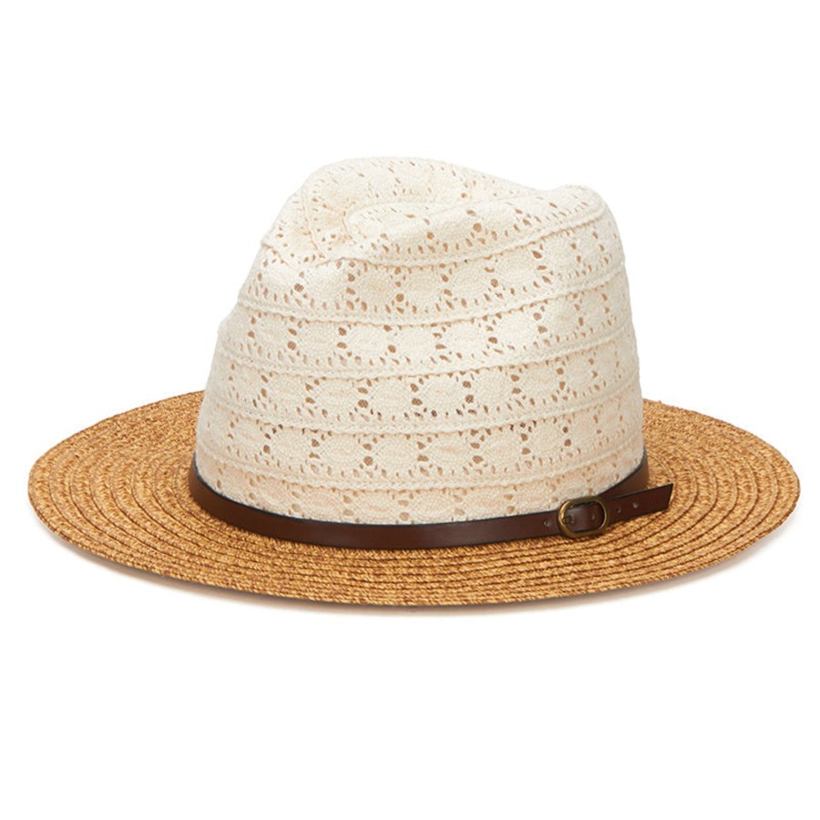 Women San Diego Hat | Women'S Paperbraid Fedora With Cotton Lace Crown And Faux Leather Belt Band (Pbf6164)