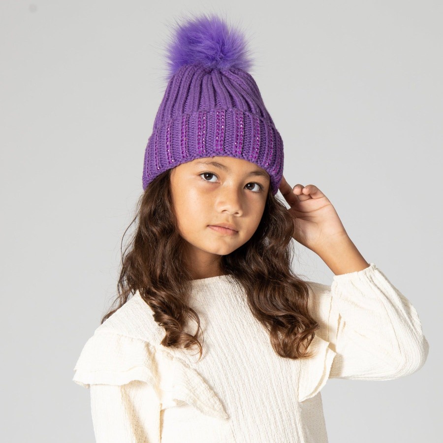 Kids San Diego Hat | Kids Jeweled Beanie With Faux Fur Pom