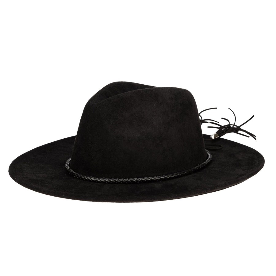 Women San Diego Hat | Faux Suede Fedora With Tassel Back Bow