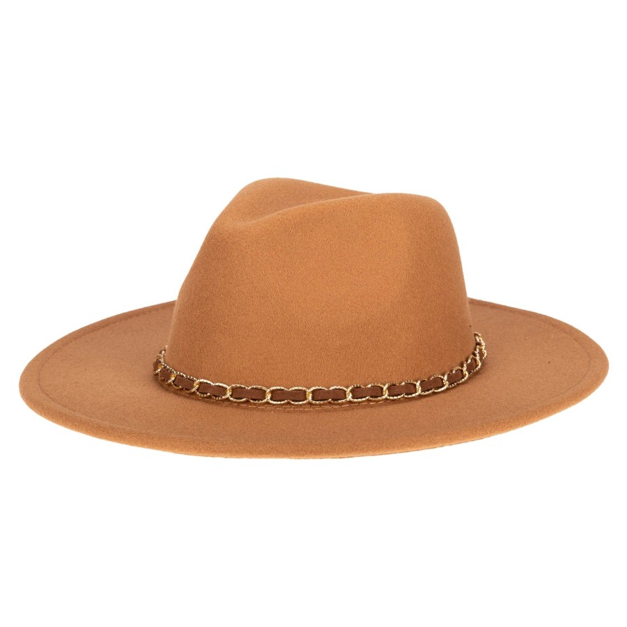 Women San Diego Hat | Women'S Faux Felt Fedora W/Gold Chain Trim