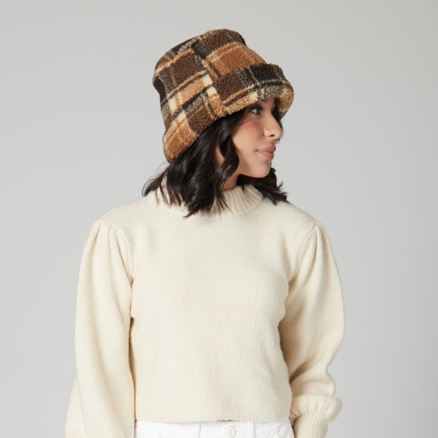 Women San Diego Hat | Helen-Cut & Sew Printed Plaid Sherpa Cap W/Cuff