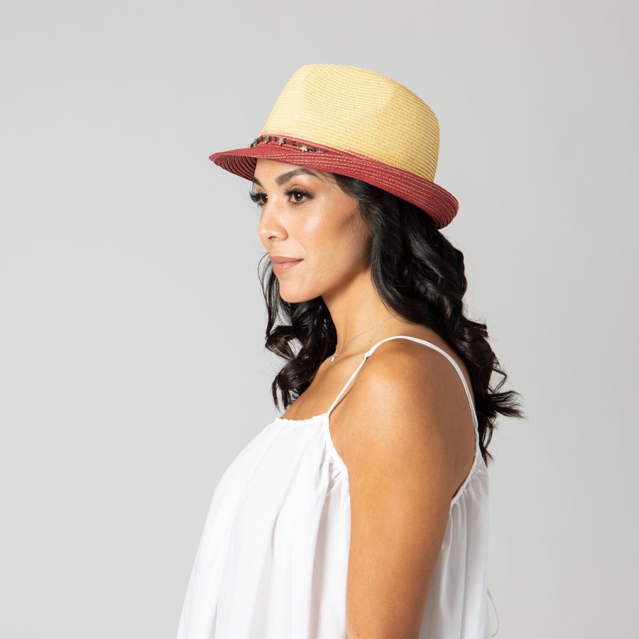 Women San Diego Hat | Women'S Ultrabraid Fedora With Colorblock Brim And Star Trim