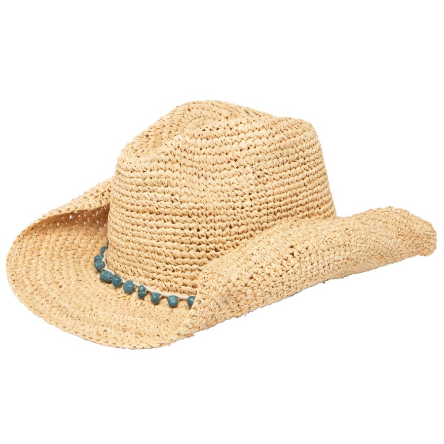 Women San Diego Hat | Women'S Crocheted Raffia Cowboy Hat With Stone Trim