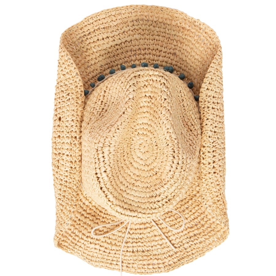 Women San Diego Hat | Women'S Crocheted Raffia Cowboy Hat With Stone Trim