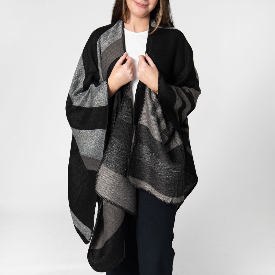 Women San Diego Hat Ponchos | Patty-Womens Woven Striped Open Front Poncho