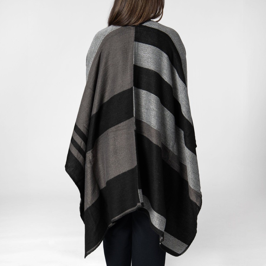 Women San Diego Hat Ponchos | Patty-Womens Woven Striped Open Front Poncho