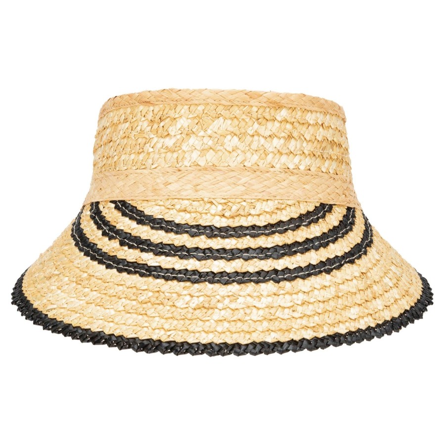 Women San Diego Hat | Weekend Getaway-Women'S Textu Wheat Straw Visor With Stripe & Velcro Back