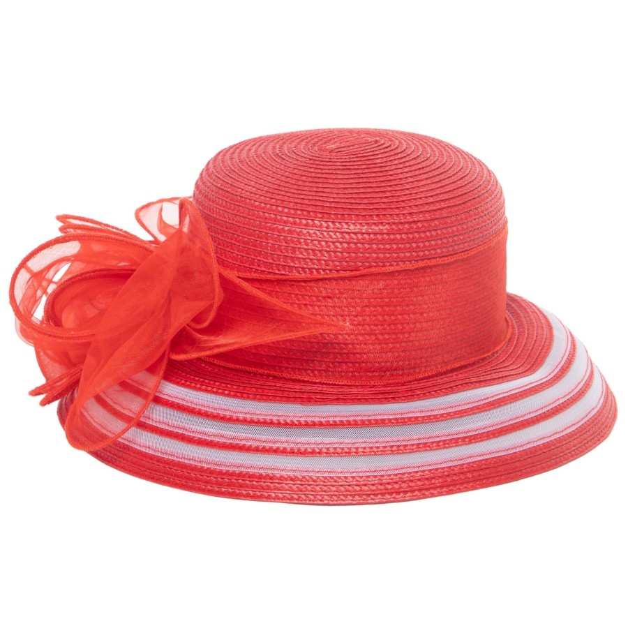 Women San Diego Hat | Women'S Red Dress Hat With Organza Bow