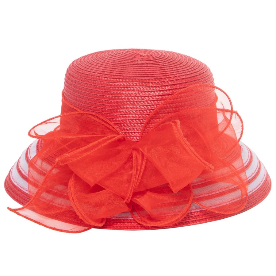 Women San Diego Hat | Women'S Red Dress Hat With Organza Bow