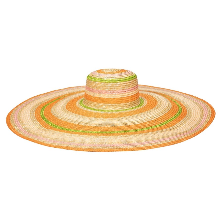 Women San Diego Hat | On Multi Holiday-Wheat Straw Stripe Wide Brim Sun Hat