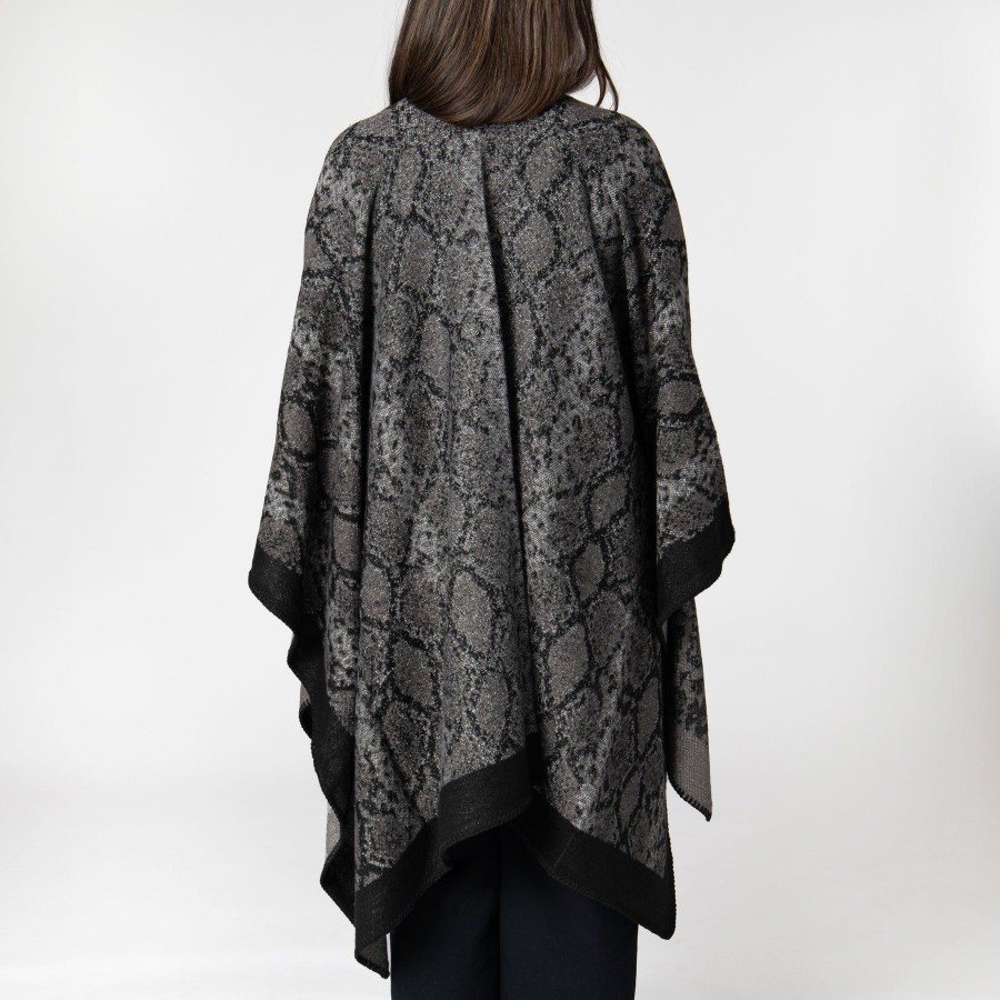 Women San Diego Hat Ponchos | Reese-Womens Jacquard Snake Open Front Poncho