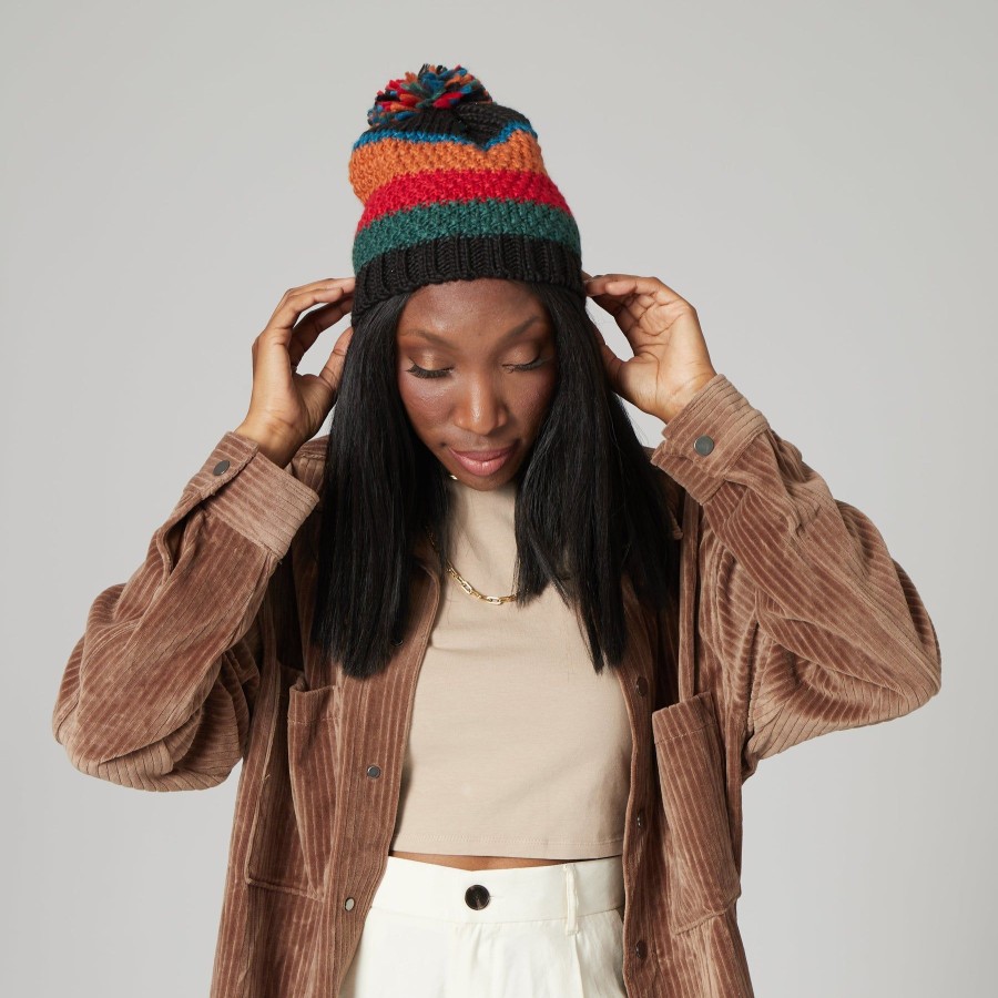 Women San Diego Hat | Women'S Striped Beanie W/Pom (Knh5001)