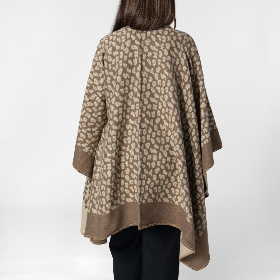 Women San Diego Hat Ponchos | Marybeth-Womens Jacquard Leopard Open Front Poncho