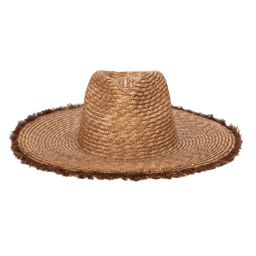 Women San Diego Hat | No Retouch-Wheat Straw Fedora With Frayed Raffia Trim