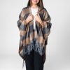 Women San Diego Hat Ponchos | Maddie-Womens Woven Plaid Open Front Poncho