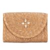 Women San Diego Hat Bags | Resort Ready-Fine Wheat Straw Braid Clutch With Seashell Flowers And Rhinestone Details