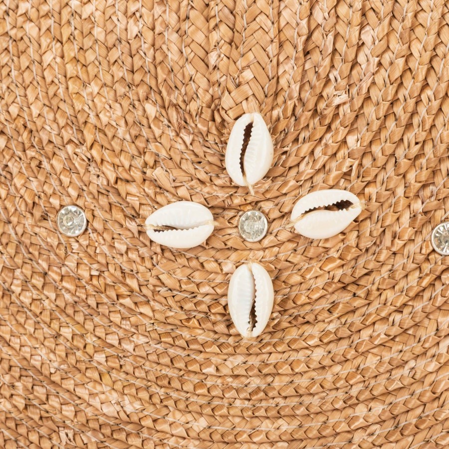 Women San Diego Hat Bags | Resort Ready-Fine Wheat Straw Braid Clutch With Seashell Flowers And Rhinestone Details