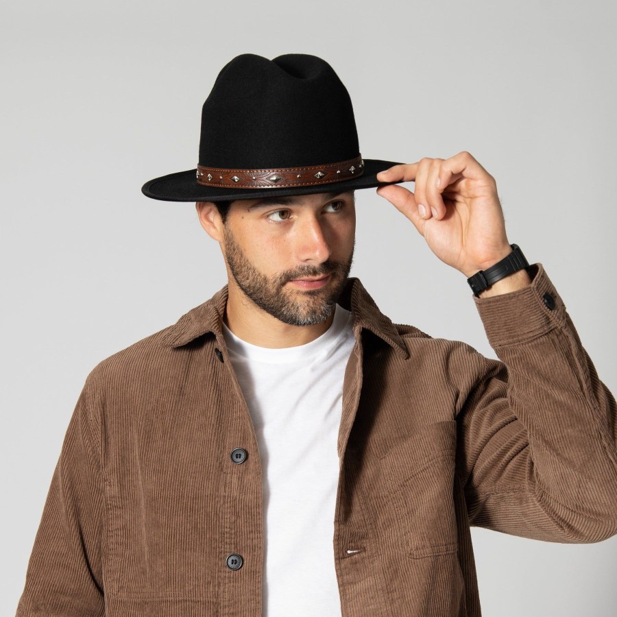 Men San Diego Hat | Men'S Wool Felt Cowboy Hat With Embossed Faux Leather Trim