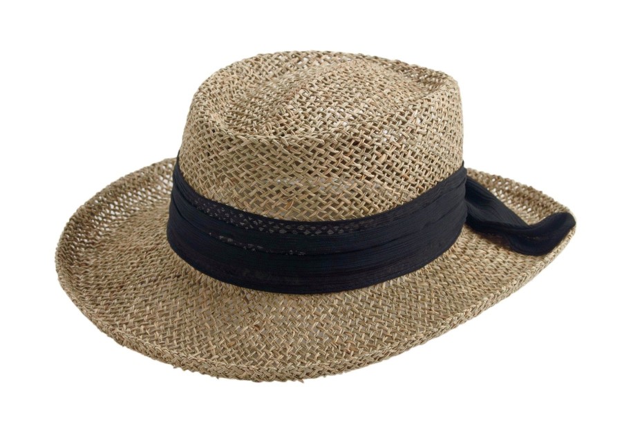 Women San Diego Hat | Womens Seagrass Gambler With Chiffon Band