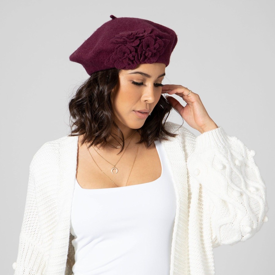 Women San Diego Hat | Womens Wool Beret With Flowers-One Size