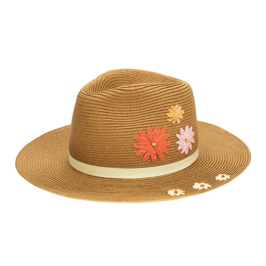 Kids San Diego Hat | Kids Paperbraid Fedora With Retro Floral Embroidery