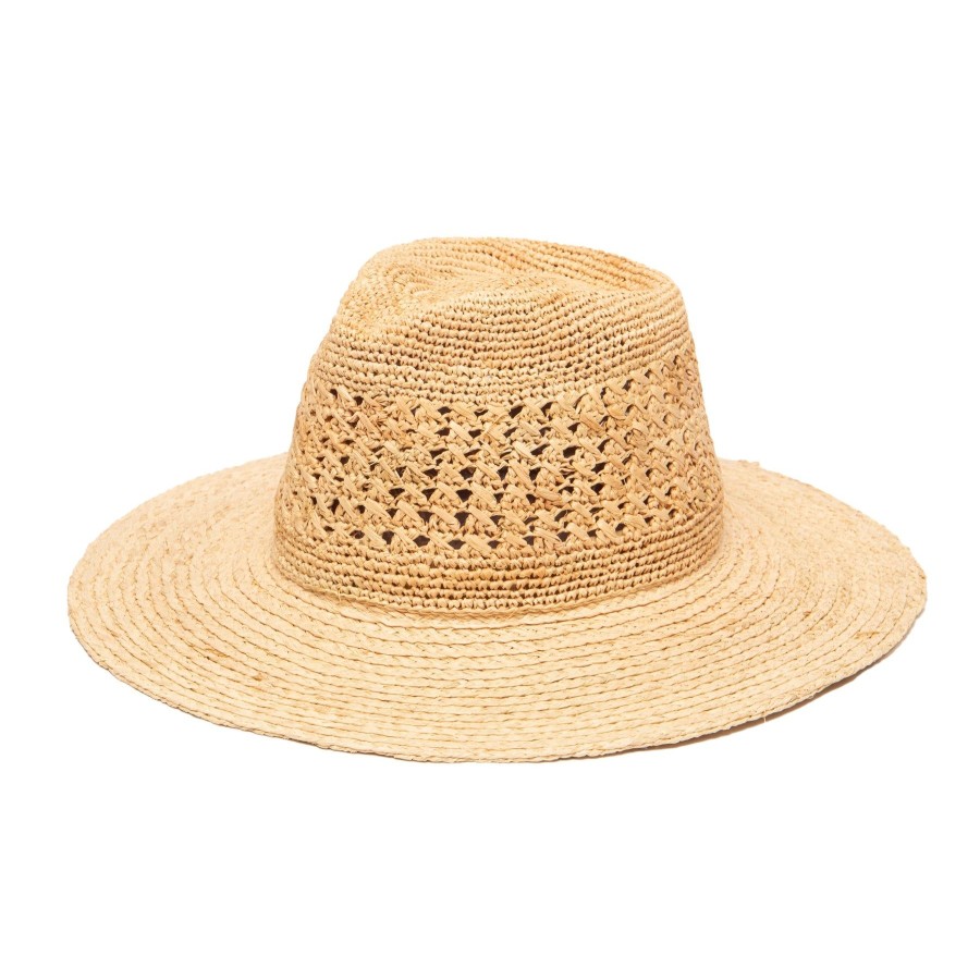 Women San Diego Hat | Women'S Mixed Raffia Fedora W/Hand Crochet Crown & Raffia Braid Brim